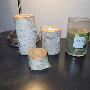 Rustic Birch Wood Candle Holders